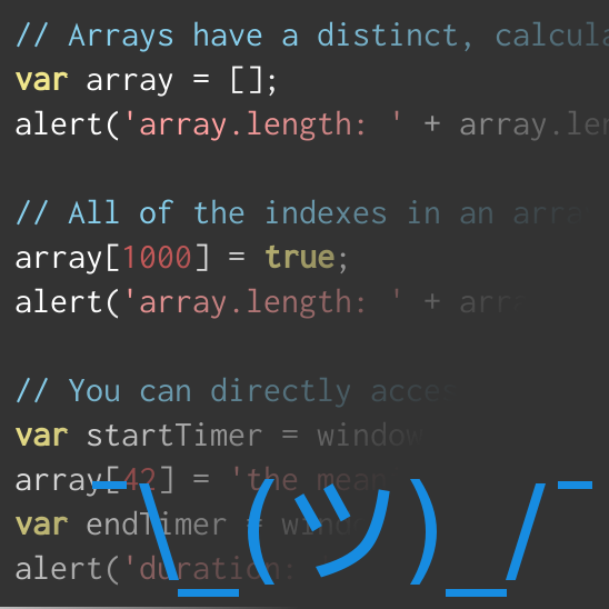 ASCII man shrugging in front of code